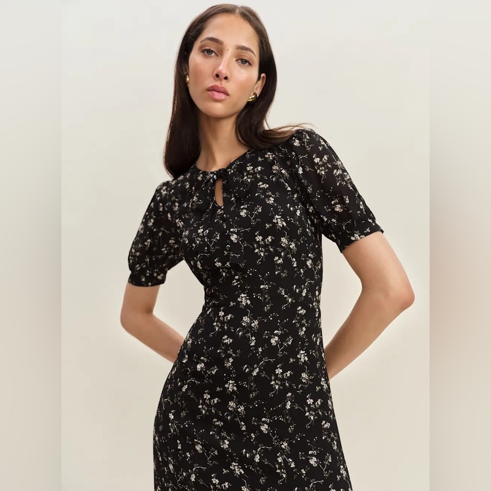 Reformation Black Floral Midi Dress - Picture 2 of 4